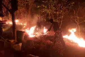 Запобігання поширенню на житлові райони: військові та місцеві жителі загасили пожежу в Касоканделі, Маджаленгка