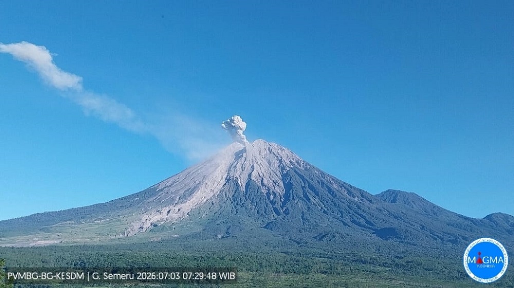 Gunung Semeru Kembali Erupsi, Kolom Abu Capai Ketinggian 1.100 Meter