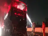 Gunung Harta Bus Fire on Nganjuk Toll Road: Driver's Quick Action Saves Dozens of Passengers