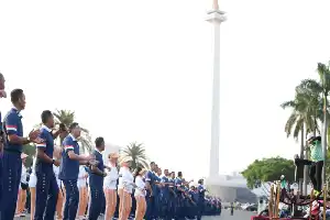 Deportes conjuntos en Monas: el ministro de Defensa Sjafrie destaca la importancia de la solidez y el espíritu de cuerpo del personal de Defensa
