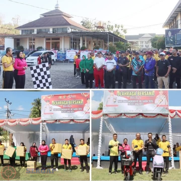 Pererat Sinergitas, Polres Bima Kota Gelar Olahraga Bersama Sambut Hari Bhayangkara ke-80